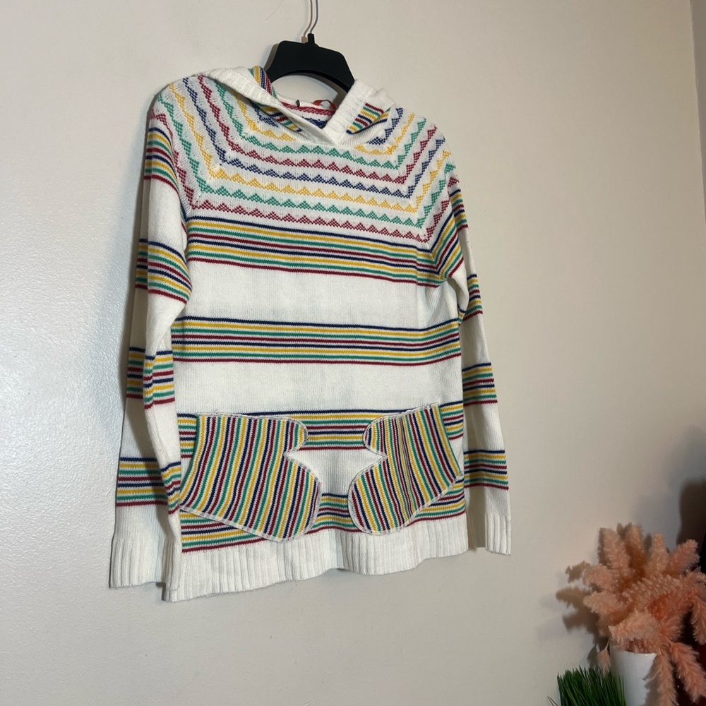 Modcloth Smitten Mitten Rainbow Striped Knit Sweater Hoodie Medium - Picture 3 of 6
